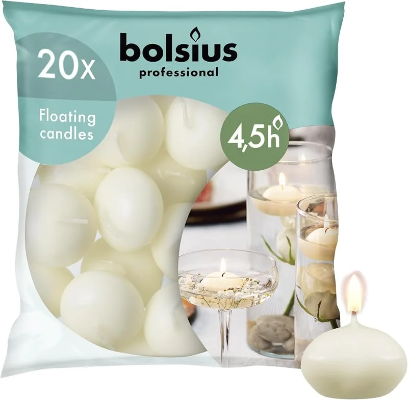Besuche den bolsius-Store Bolsius Schwimmkerzen - Dekorative Haushaltkerzen - 20 Stück - Durchmesser 45 mm - Länge Brenndauer 4, 5 stunden- Praffinwachs - Elfenbein - Ohne Palmöl — Advent und Tisch