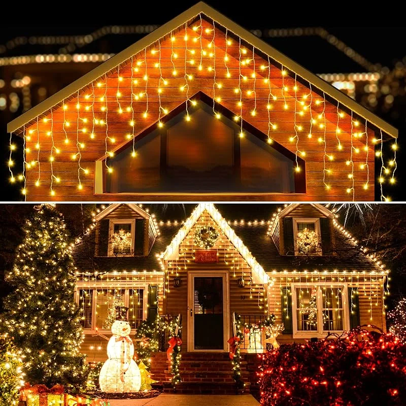 Besuche den ELKTRY-Store 400 LED Eiszapfen Lichterkette Außen 10m, IP44 Warmweiß Timer — Weihnachtsdeko