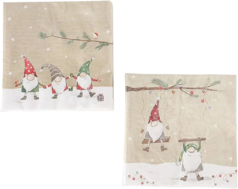 Marke: in due 2 x 20 Servietten Weihnachten Weihnachtsservietten 'Wichtel Harald' - 33 x 33 cm — Advent und Tisch