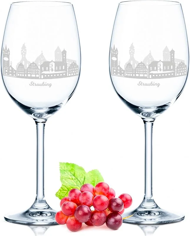 Besuche den GRAVURZEILE-Store GRAVURZEILE Weingläser mit Gravur - Skyline Straubing im Set - Hochwertige 360° Lasergravur - schönes Geschenk als Andenken, Souvenir oder für Sammler & Weingenießer zum Geburtstag — Wein und Festtafel