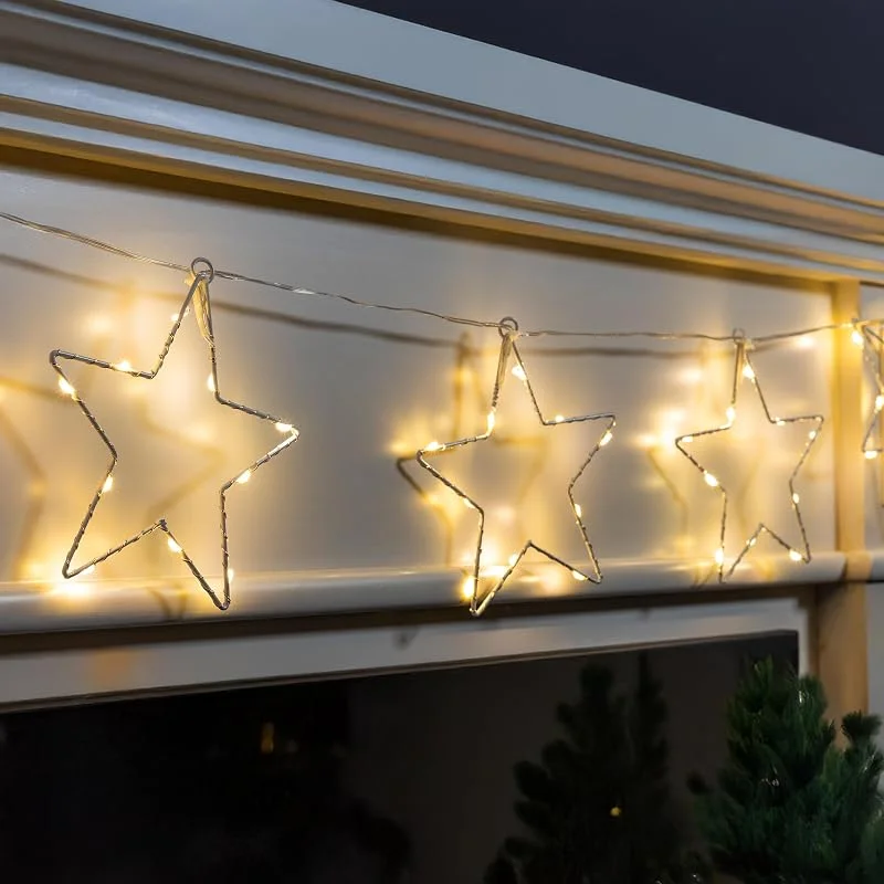 Besuche den Spetebo-Store Spetebo Lichterkette mit 8 LED Sternen warm weiß - 200 cm - Weihnachts Deko Beleuchtung Batterie betrieben - Advent Winter Lichtervorhang Fenster Wand Dekoration — Weihnachtsbeleuchtung