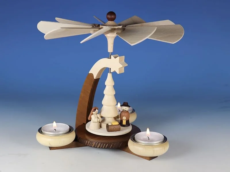 Marke: Kunsthandwerk Ullrich Tischpyramide Geburt Christi Natur BxH 19, 5x19cm NEU Holzpyramide Tischdekoration Dekoration Weihnachten Wärmespiel Lichter Figur Edelholz Seiffen Erzgebirge Holz Flügel Kerzen — Weihnachtsdeko