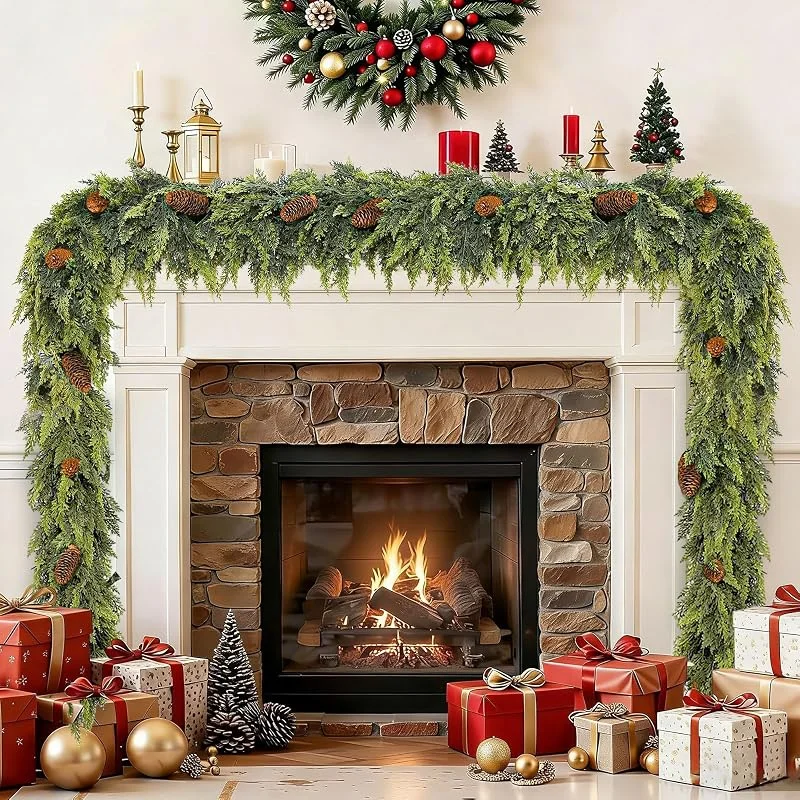 Marke: JarThenaAMCS JarThenaAMCS Künstliche Tannengirlande aus Zedernholz, 1, 8 m, mit Tannenzapfen, realistische künstliche Weihnachtsdekoration, für Zuhause, Kamin, Innen- und Außenbereich, Winterurlaubsparty