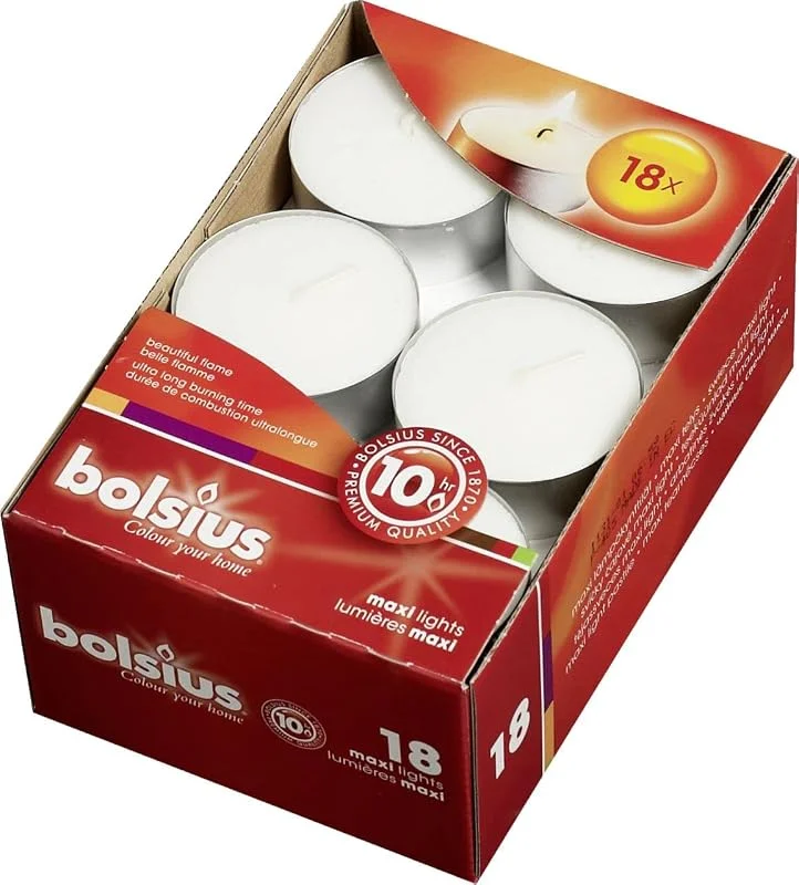 Besuche den bolsius-Store Bolsius Teelichter, 10 Stunden Brenndauer, Weiß, 18 Stück — Kerzenlicht Abendessen