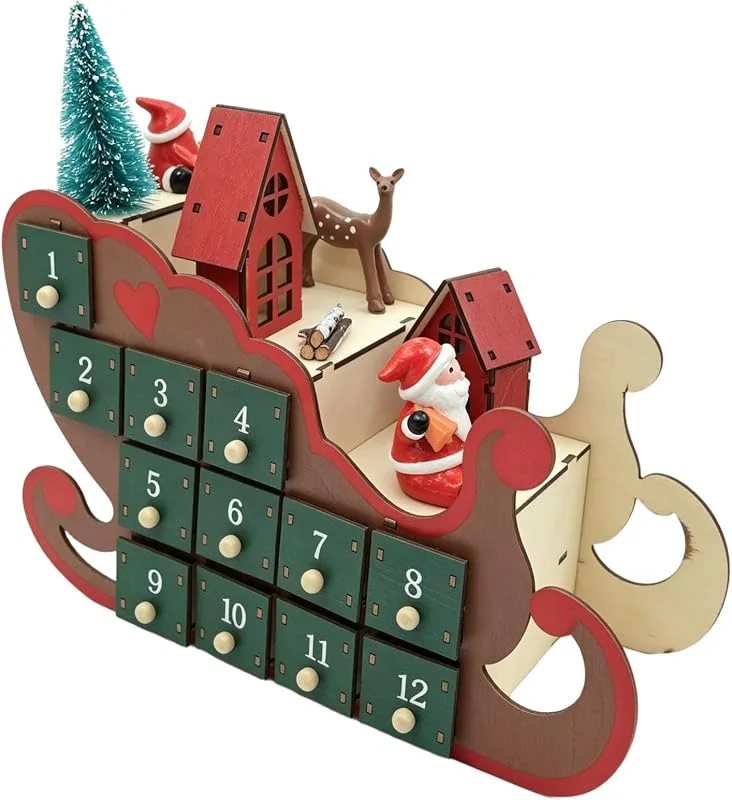 Marke: Generisch Weihnachts-Countdown-Boxen Hölzerne Schlittenförmige Leere — Advent und Tisch