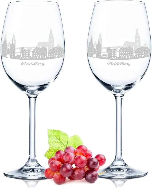 Besuche den GRAVURZEILE-Store GRAVURZEILE Weingläser mit Gravur - Skyline Heidelberg im Set - Hochwertige 360° Lasergravur - schönes Geschenk als Andenken, Souvenir oder für Sammler & Weingenießer zum Geburtstag — Wein und Festtafel