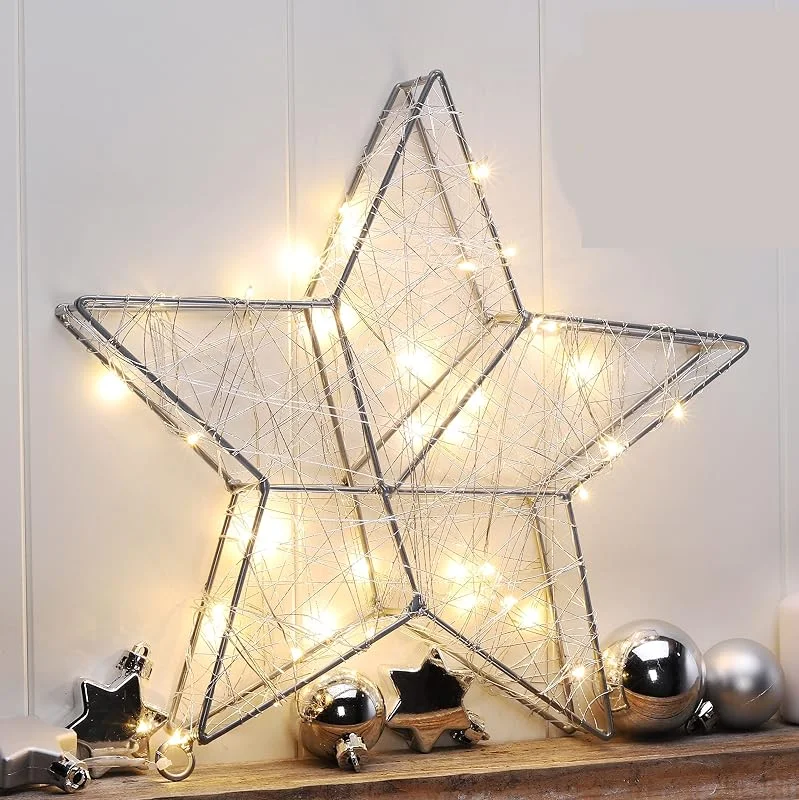 Besuche den Spetebo-Store Spetebo LED Metall Stern Silber 30 cm 40 LED mit Timer Batteriebetrieben — Weihnachtsdeko