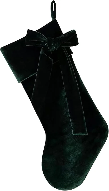 Marke: Genérico Weihnachtsstrumpfhose aus Samt: Weihnachtsdekoration, Strümpfe mit Samtschleife mit dickem Stoff, klassisches Design zum Aufhängen mit langlebiger Schleife, Weihnachtsbaum, Kamin, , Geländer — Weihnachtsmode