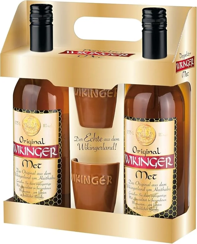 Besuche den Original Wikinger Met-Store Original Wikinger Met im Geschenkset, 2x0, 75L inkl. 2 Becher, Honigwein aus der Wikingerland Haithabu, Fruchtig aromatisch, Das Original — Wein und Festtafel