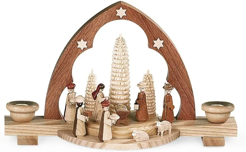 Marke: Müller Mueller Schwibbogen Christi Geburt mit Krippe Spitzbogen, Länge 30 cm, natur, original Erzgebirge Seiffen MU 12314 — Weihnachtsdeko