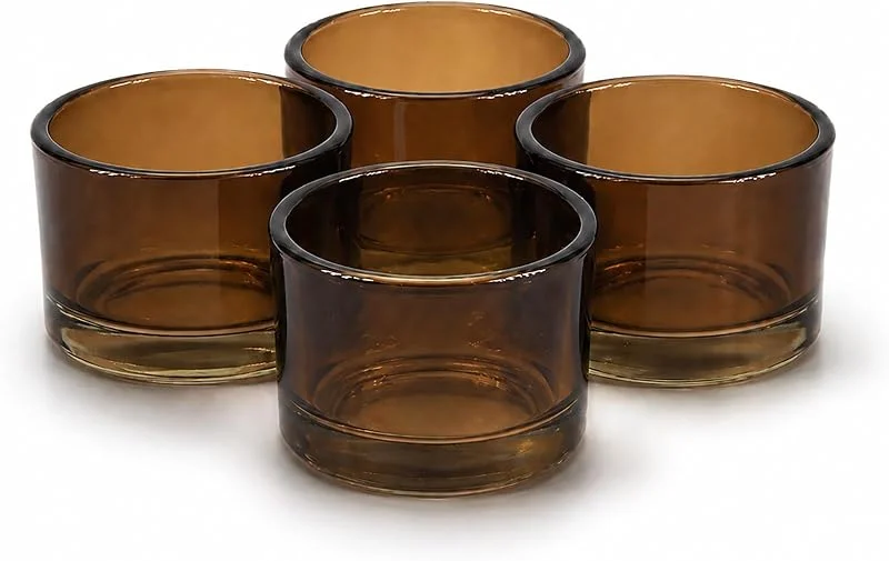 Besuche den Creativery-Store Teelichtgläser 5, 1 x 3, 3 cm Glas 4er Set - runde Teelichthalter für Teelichter bis 38 mm - Kerzengläser für kleine Kerzen & Votivkerzen bis Ø 4 cm - Braun — Kerzenlicht Abendessen