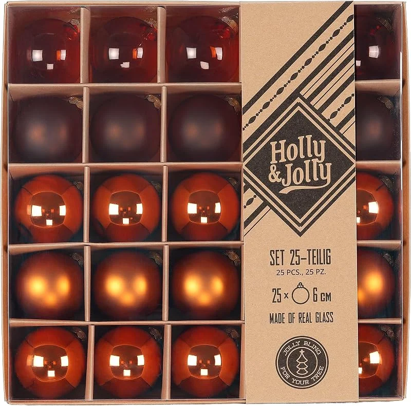 Marke: Holly & Jolly Weihnachtskugeln Glas 6cm 25 Stück - Amber Orange Flow — Weihnachtsdeko