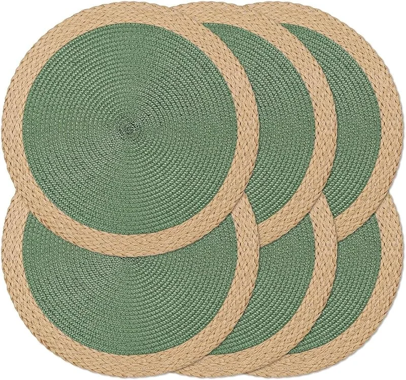 Marke: Noctiflorous Noctiflorous Geflochtene runde Tischsets, 6er-Set, 38, 1 cm, gewebte Tischsets, rutschfest, waschbar, breiter Rand, Platzsets für Küche, Esstischdekoration (Grün, 6) — Küche & Haushalt