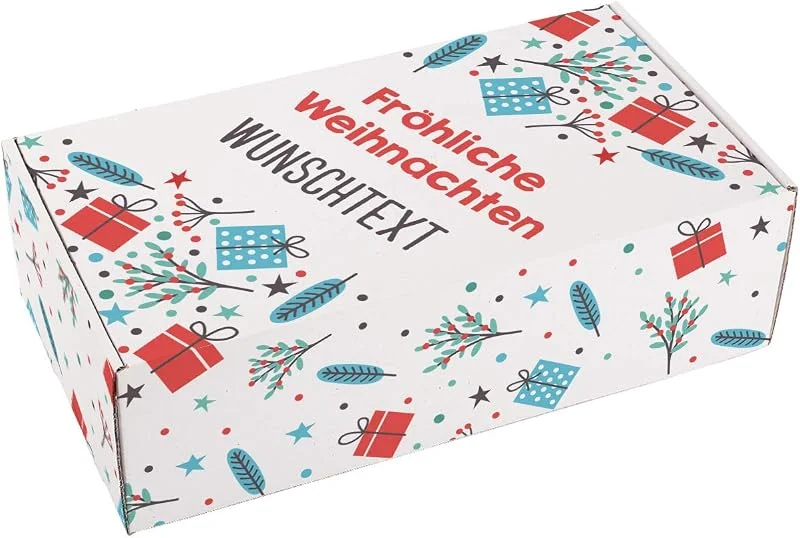 Besuche den Herz & Heim-Store Herz & Heim® Personalisierter Geschenkkarton zu Weihnachten mit Ihrem Wunschtext auf dem Deckel L — Geschenkverpackung