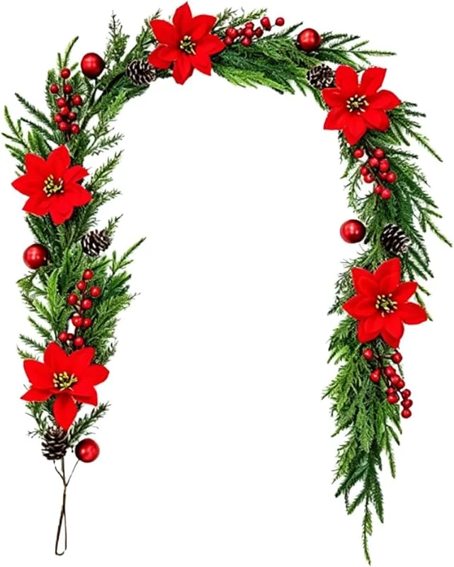 Marke: Generisch Weihnachtskranz mit Weihnachtsstern 1, 5 m Künstliche Deko mit Beeren — Weihnachtsdeko