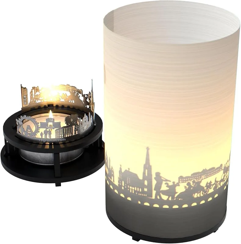 Marke: 13gramm 13gramm Wien Premium Geschenkbox - Magisches Schattenspiel der Wiener Skyline, Silhouette & Sehenswürdigkeiten - Perfektes Souvenir für Wien Fans - Romantisches Wohnungsaccessoire — Kerzenlicht Abendessen