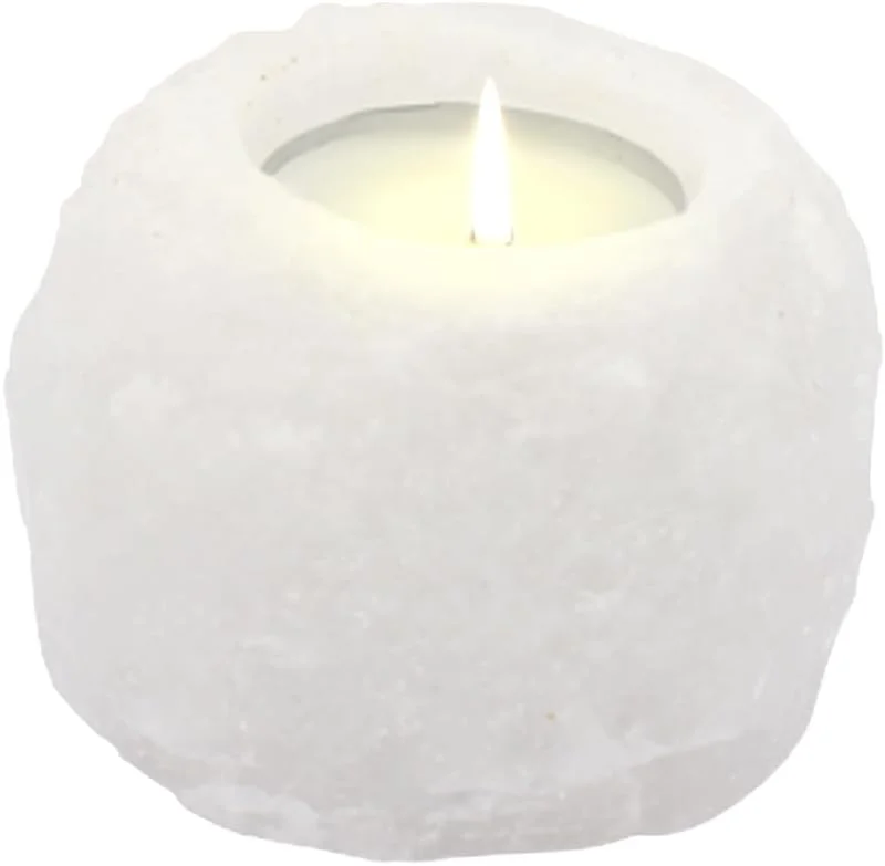 Marke: Himalaya Salt Dreams Salzkristall Teelichthalter ROCK, Gewicht: ca. 400 g, White Line aus Punjab, Pakistan, Weiß, ca. 8 x 8 x 6 cm, 400 g — Advent und Tisch