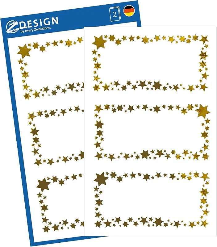 Besuche den AVERY Zweckform-Store AVERY Zweckform 6 Aufkleber Weihnachten Geschenkaufkleber (Made in Germany, Weihnachtssticker Goldprägung, selbstklebende Weihnachtsdeko für Beschriftung, Geschenke, Tüten) 2 Bogen, je 3 Sticker, 52622 — Geschenkverpackung