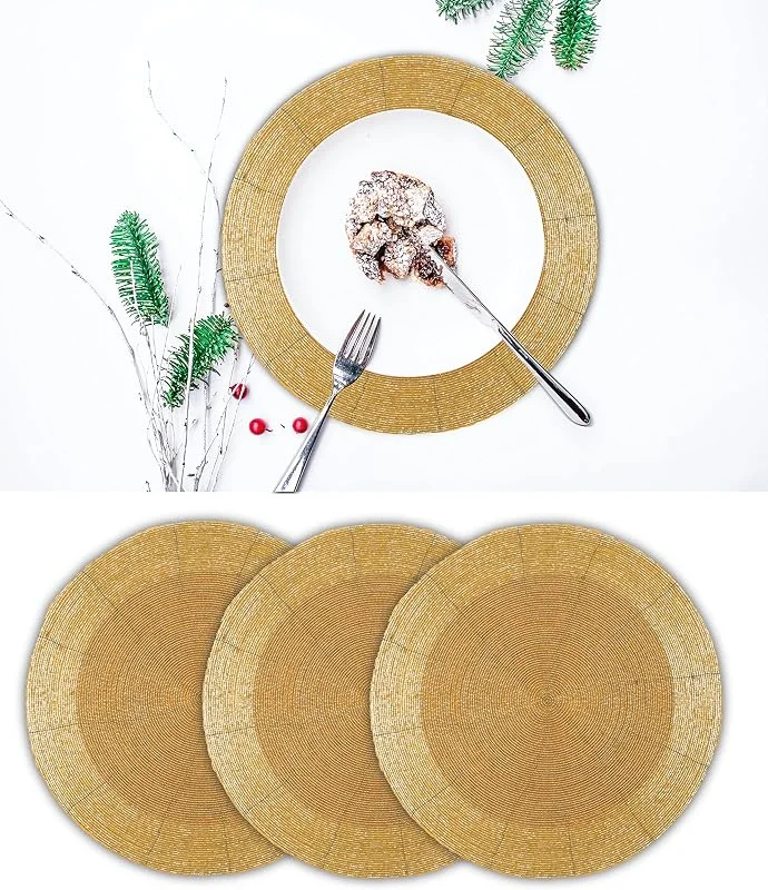Marke: Homebia Designs Handgefertigte runde Tischsets mit Perlen im Bauernhaus-Design, für Esstisch, runde Handperlen, Platzdeckchen – eine schöne Ergänzung für Ihre Esstischdekoration – Champagner – 33 cm — Küche & Haushalt