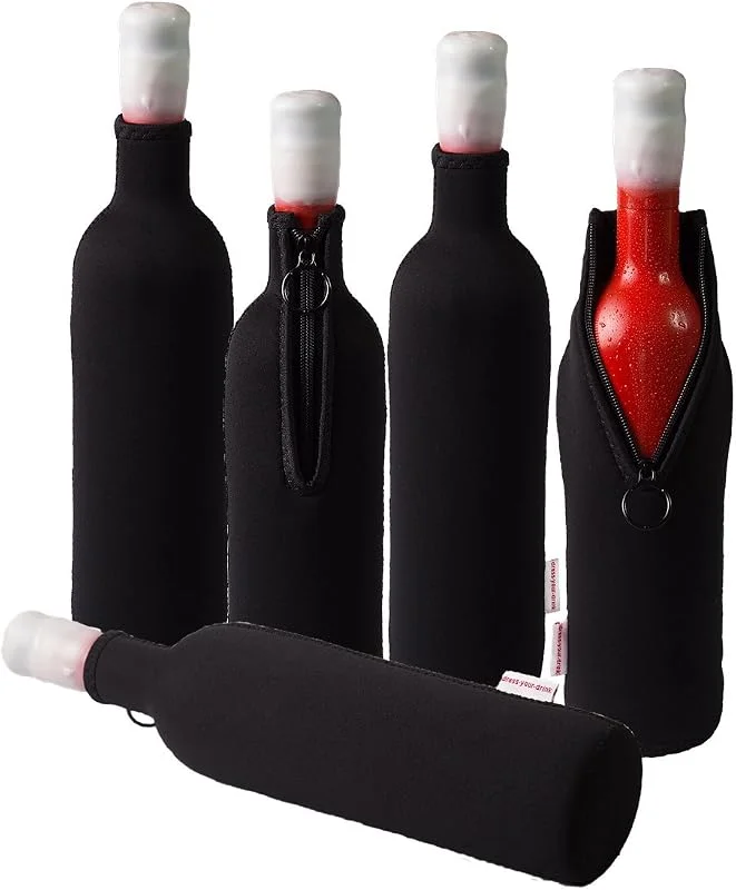 Marke: DRESS YOUR DRINK Neopren Flaschenkühler, Weinkühler, Getränkekühler (5er Spar-Set 0.7, 0.75 Liter, Schwarz) — Wein und Festtafel