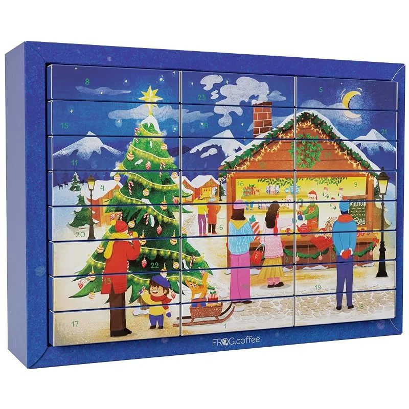 Besuche den FROG.coffee-Store FROG.coffee Tee-Adventskalender - 24 Tage Tee-Genuss mit 48 Teebeuteln in 24 verschiedenen Sorten von Top Marken wie Meßmer, Niederegger, Sonnentor, Teekanne, Bad Heilbrunner uvm - 2-in-1-Design — Advent und Tisch
