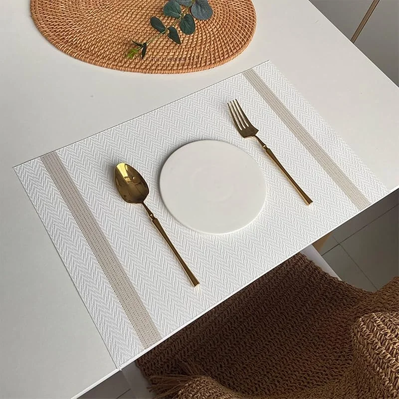 Besuche den Epinki-Store Epinki Tischset Weihnachten Modern Quadratisch, 2Pcs Set 30x45CM Platzset Weihnachten Waschbar Gewebt Welle Streifen Muster aus Polyester, Tischmatte Weihnachten Beige Weiß für Restaurant — Küche & Haushalt