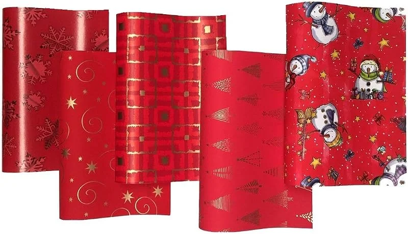 Besuche den HRB-Store HRB Geschenkpapier Weihnachten - 5 Rollen à 2, 00 x 0, 70m, Verschiedene Motive - Weihnachtspapier jede Rolle foliert, Weihnachtsgeschenkpapier Ideal für Festliche Anlässe (Rot) — Geschenkverpackung