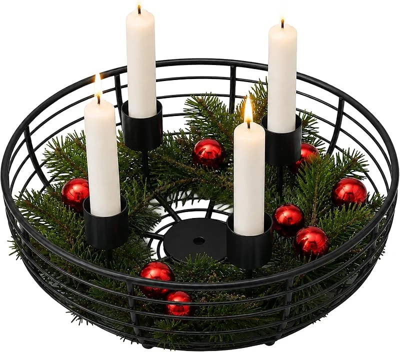 Besuche den Relaxdays-Store Relaxdays Adventskranz Drahtgeflecht, 4 Kerzenhalter, Metallschale, schwarz — Weihnachtsdeko