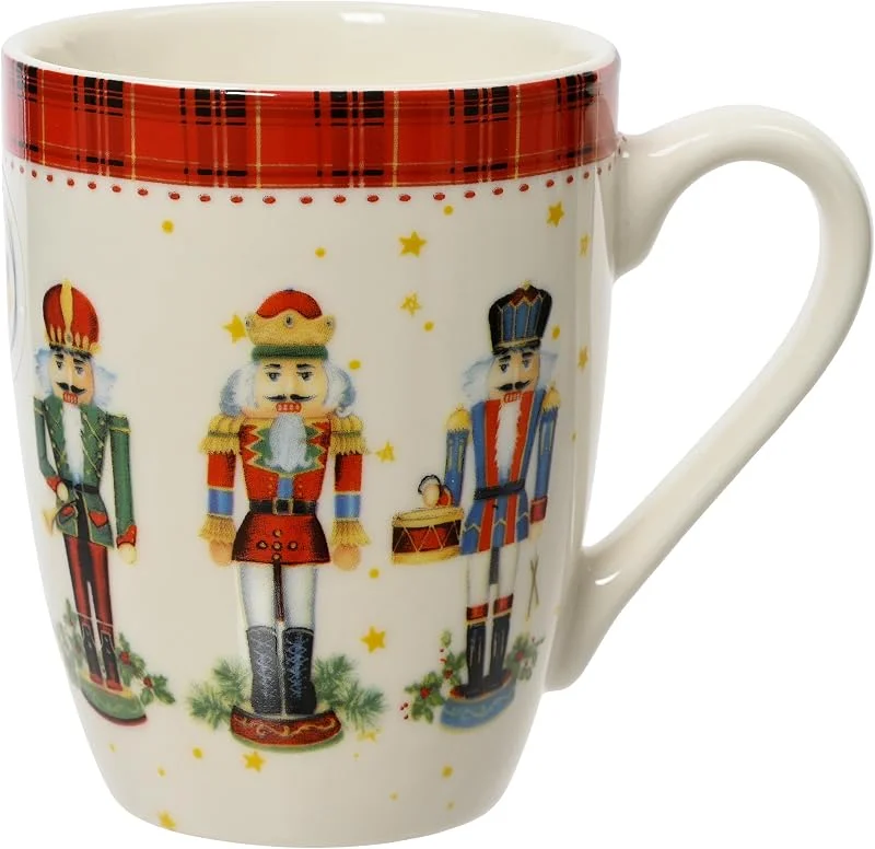 Marke: Decoris Tasse Nussknacker Motiv 10, 6cm - 350ml Porzellan Teetasse mit Henkel - Porzellantasse als Weihnachtstasse Teebecher Kaffeetasse Kaffeebecher zu Weihnachten - Tassen & Becher - Rot Weiß — Weihnachtsdeko