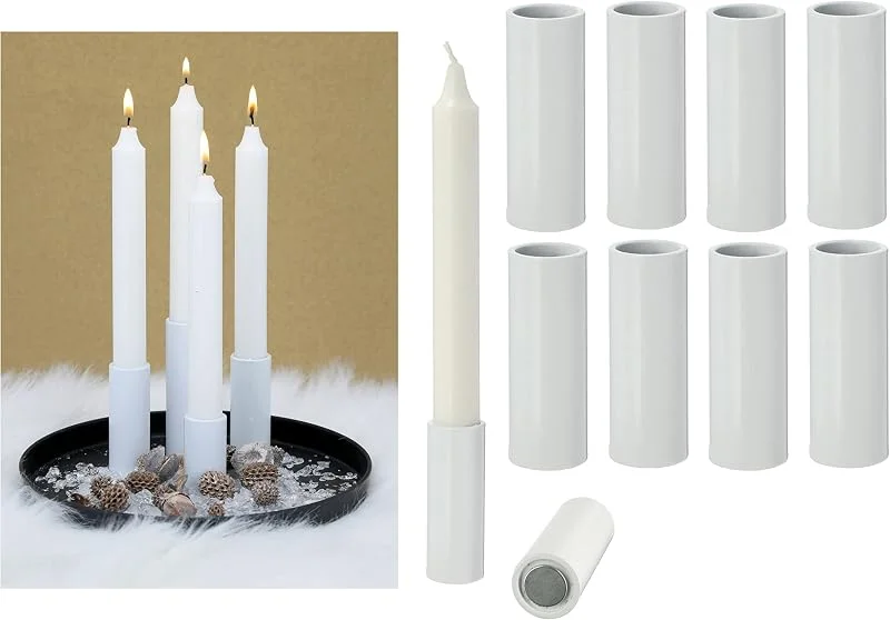 Besuche den Novaliv-Store Novaliv 8X Kerzenhalter für Stabkerzen magentisch Weiss 2, 8x5cm Kerzenständer weihnachtlich Tischdekoration Kerzentülle Wohnzimmerdeko Candle Holder scandic chic Magnet Tafelkerzen — Kerzenlicht Abendessen