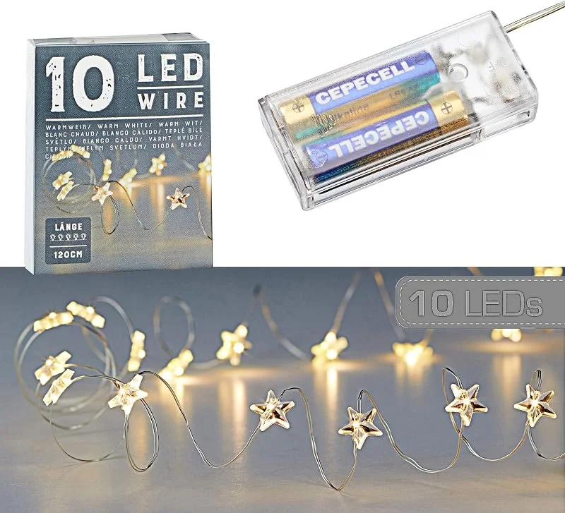Besuche den Cepewa-Store Cepewa Mikro Draht Lichterkette Stern warmweiß silber Batterie Deko Beleuchtung Weihnachten (1 x 40 LED Mikro-Draht Lichterkette) — Weihnachtsbeleuchtung