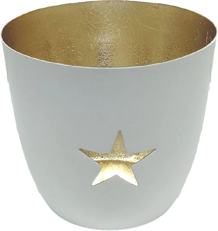 Besuche den Seaside No.64-Store Weihnachtliches Windlicht Baltic – Metall mit Motiv – Stern, weiß, Gold — Advent und Tisch