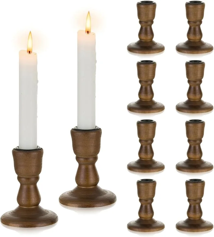 Besuche den Inweder-Store kerzenständer Holz Kerzenhalter Stabkerze: 10er Braun Vintage Kerzenständer für Stabkerzen Rustikale kerzenleuchter für Tisch-Mittelstück Hochzeit Veranstaltung Weihnachten oder Heimdekoration — Kerzenlicht Abendessen