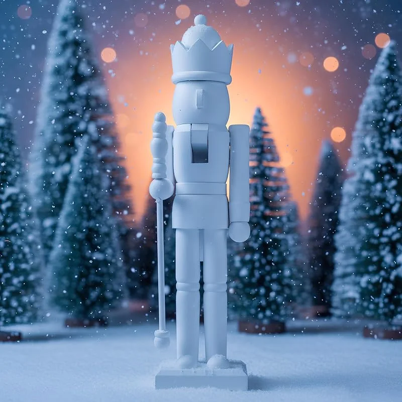 Marke: Cinnvoice Cinnvoice Beflockte Nussknacker-Figur, Samt, Holz, Weihnachtsdekoration, Nussknacker-Figur für Festival, Party, Weihnachtsgeschenk, Regale, Tisch, Schreibtisch, Kamin, Heimdekoration, 38, 1 cm, Weiß