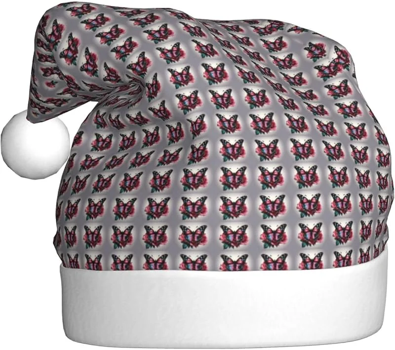 Marke: Tamiger Weihnachtsmützen mit Rosen- und Schmetterlings-Aufdruck, saisonal — Weihnachtsmode