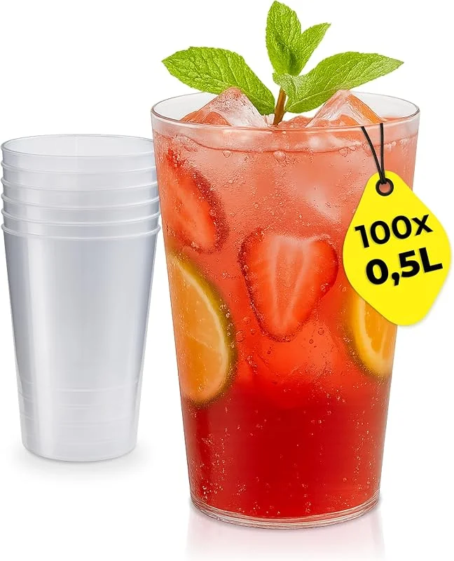 Besuche den Silverkitchen-Store 100x Plastikbecher 0, 5 L – Mehrwegbecher, Trinkbecher aus PP — Wein und Festtafel