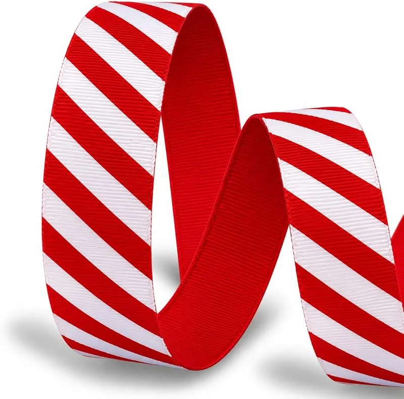 Marke: My Ribbon Laces Geschenkband, 35 mm breit, 2 m lang, Rot, Weiß mit Zuckerstangen und Pfefferminzfarben — Geschenkverpackung