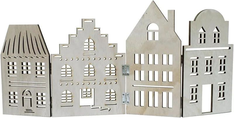 Besuche den Spetebo-Store Spetebo Deko Häuserzeile aus Holz Natur - 52 x 24 cm - Weihnachtsdorf Silhouette klappbar - Weihnachtsdeko Tischdeko für Weihnachten Weihnachtsstadt Skyline