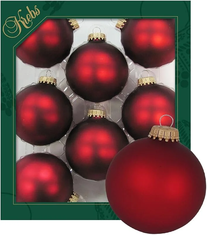 Marke: Krebs Glas Lauscha Krebs Glas Lauscha - Weihnachtsdekoration, Christbaumschmuck aus Glas - Unifarbende Kugeln Hafensamt - Menge: 8 Stück - Farbe: Satin-Burgund - Größe: ca. 7 cm