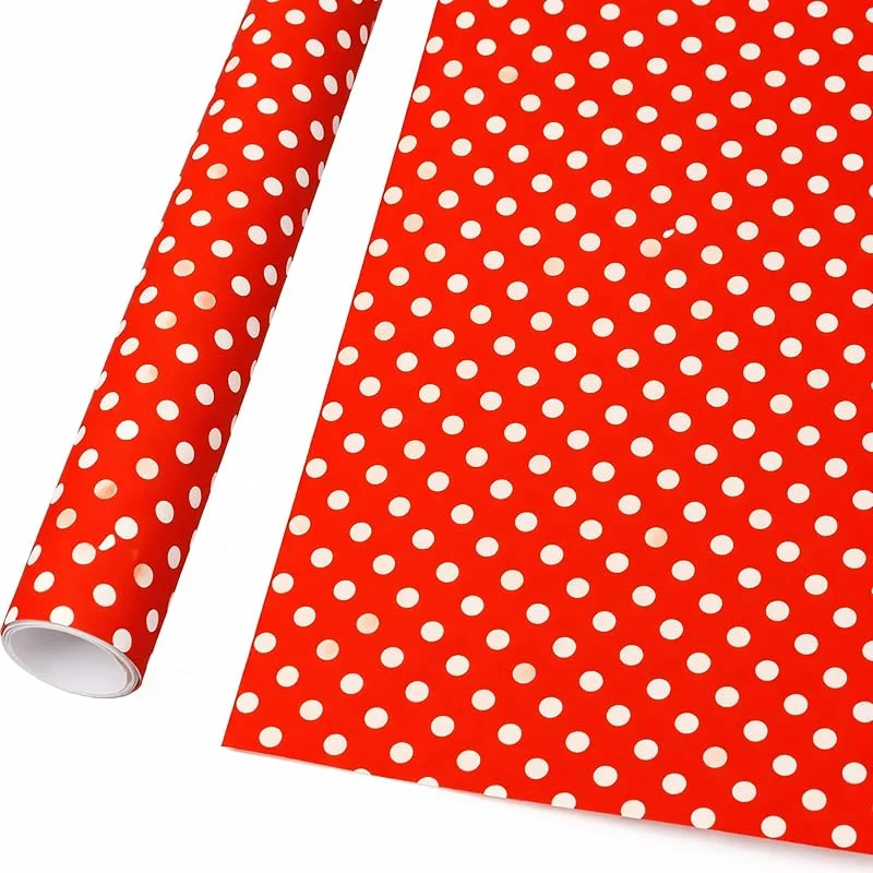 Marke: Star Geschenkpapier 70cm x 2m Rolle Punkten Muster - Geschenkpapierrolle mit weißen Punkten - neutral klassisches gepunktetes Geschenk Papier - Geburtstag Weihnachten - Rot Weiß — Geschenkverpackung
