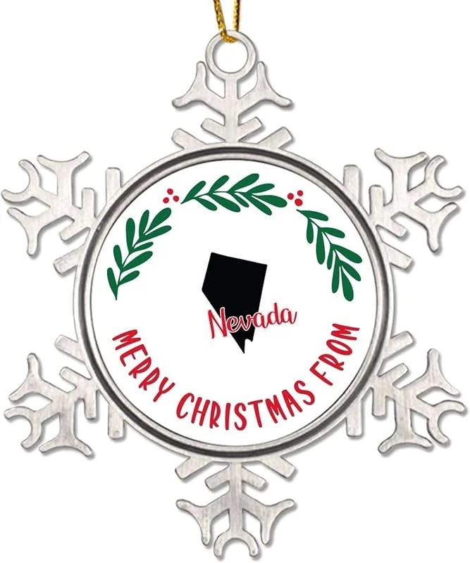 Marke: CowkissSign Patriotische American State Weihnachtsschmuck Frohe Weihnachten aus Nevada Weihnachtsdekoration Nevada Weihnachtskranz Metall Schneeflocke Weihnachtsschmuck Andenken Ornament