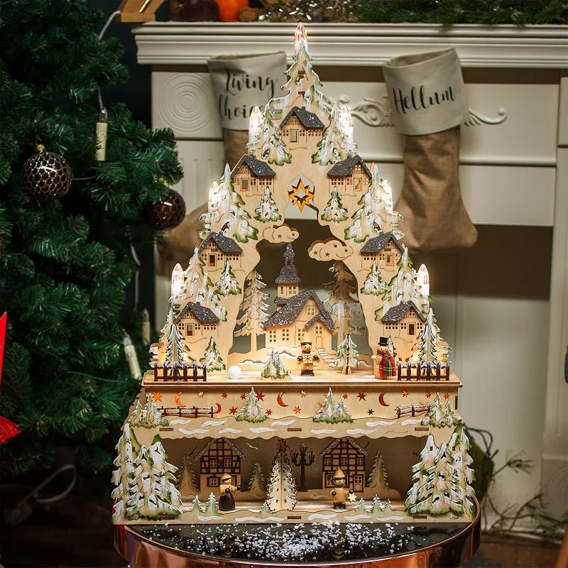 Besuche den hellum-Store Hellum LED Schwibbogen Weihnachten, naturfarbenen Holz, mit Timer, Lichterbogen Weihnachten 40x9x54 cm, Lichterbogen Batterie 6xAA, 18 LED warmweiß für Innen 152647 — Weihnachtsdeko