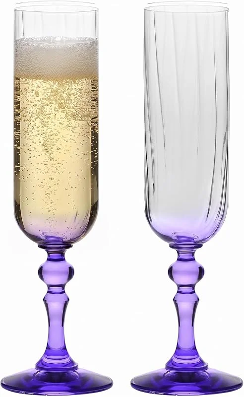 Besuche den Krosno-Store KROSNO Champagner Gläser 2er Set, 220 ml, Violetter Stiel, Bubble — Wein und Festtafel