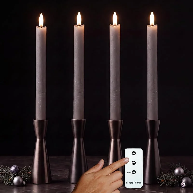 Besuche den INSPINOVIA-Store LED Echtwachs Stabkerzen 4er Set, Ø 2, 2 x 22, 5 cm, mit Timer — Kerzenlicht Abendessen