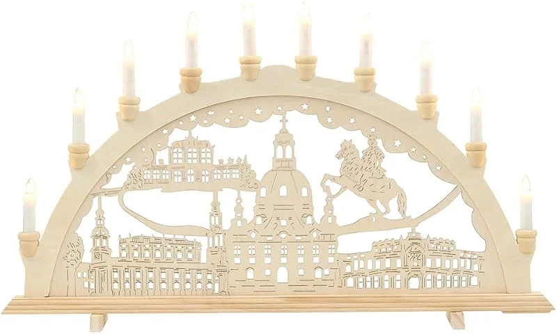 Besuche den Dekohelden24-Store Dekohelden24 5210039-10 10-flammiger Schwibbogen, Motiv: Dresden, L, B, H ca. 71 x 4 x 40 cm. — Weihnachtsdeko