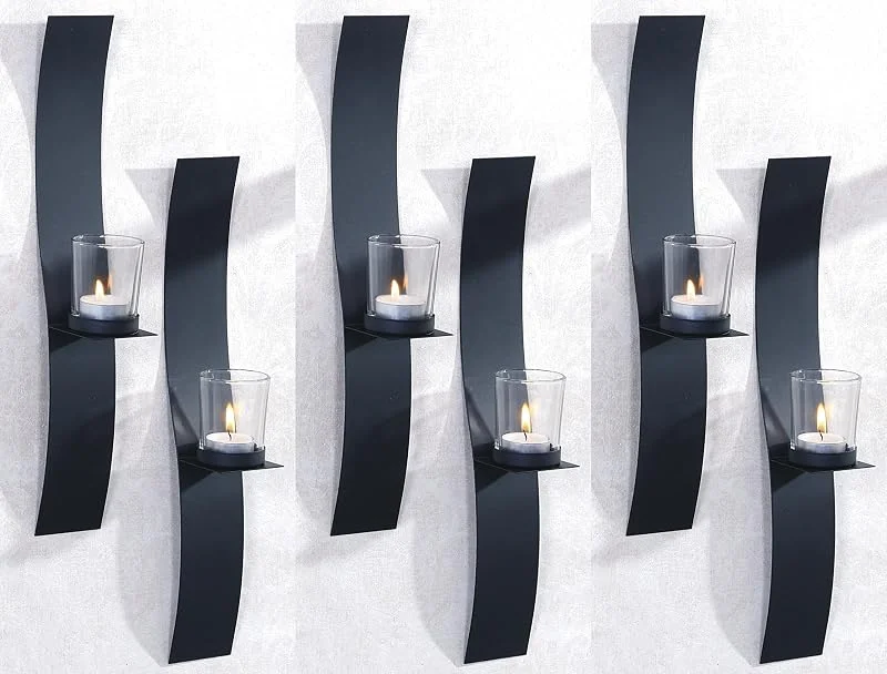 Besuche den Novaliv-Store Novaliv 6X Wandkerzenhalter aus Metall mit Glas 6 x 39, 5 x 6 cm Schwarz Kerzenhalter Teelichterhalter Wohnzimmer Dekoration Wanddeko Kerzen Vintage Deko Teelicht Wandhalter — Kerzenlicht Abendessen