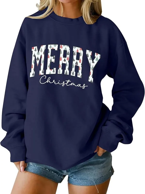 Marke: Qixiu Women's Fashionable Casual Christmas Printed Round Neck Long Sleeve Sweatshirt — Weihnachtsmode