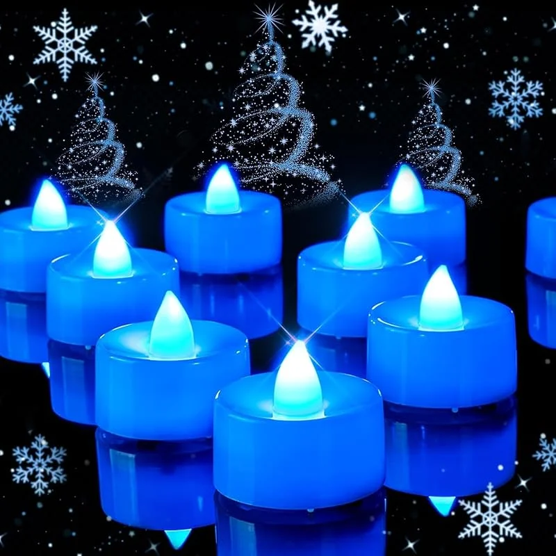 Besuche den AMAGIC-Store AMAGIC 24 Stück LED Teelichter Flameless Kerzen batteriebetrieben, flackernde Teelichter, Kerzen für Weihnachten Hochzeiten.Blau — Kerzenlicht Abendessen