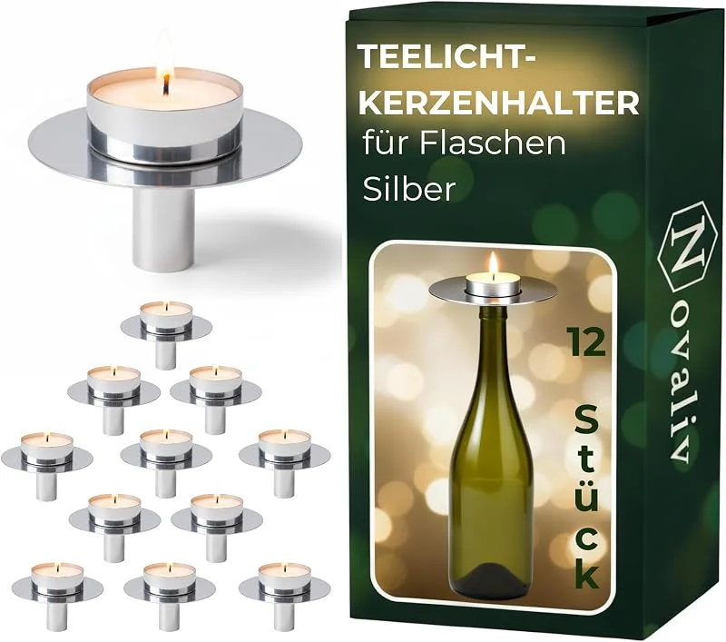 Besuche den Novaliv-Store Novaliv 12x Teelichthalter Flasche I Silber I Metall I Teelichthalter Flaschenaufsatz Kerzenhalter Flasche Kerzenhalter Flaschenaufsatz für Kerzen Flaschenkerzenhalter Kerzenständer Silber — Kerzenlicht Abendessen