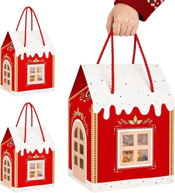 Marke: Cymwer Weihnachts-Geschenkbox Hausform, faltbar, 7.87"×7.87"×7.09", rot — Geschenkverpackung